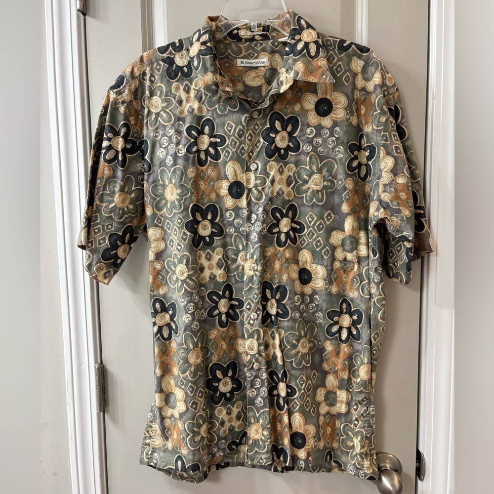 Burma Bibas Vintage Men's Floral Pattern Shirt - Black, Brown, Tan